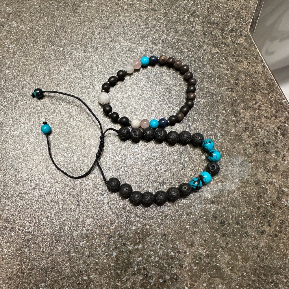 Beaded Bracelet Set with Black and Turquoise Accents